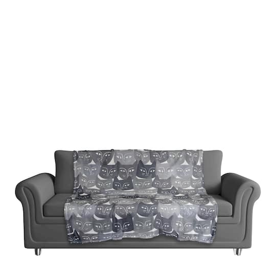 Gray Cat Face Pattern 50" x 60" Coral Fleece Blanket